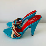 Costume National CNC Blue Metallic Heeled Mule Sandal Size 37 US 7