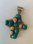 Jay King DTR Sterling Silver Cross Pendent with Coral and Turquoise Stones