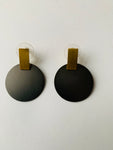 Slate Grey Gold Tone Pierced Disk Earrings
