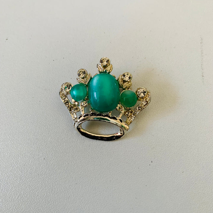 Vintage Coro Green Moonglow Crown Brooch