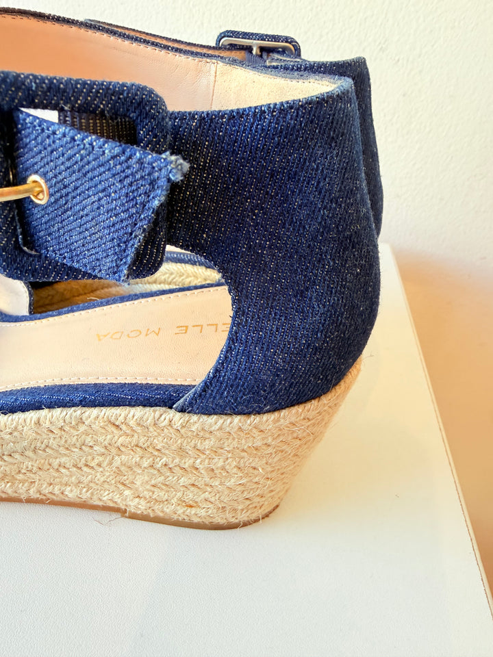 Pelle Moda Blue Jean Espadrille Wedge Ankle Strap Sandals Size 8