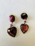 Deep Pink Heart Drop Pierced Earrings