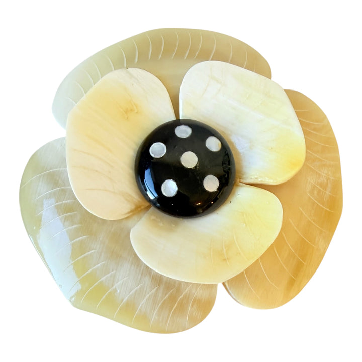 Carved Buffalo Horn Floral Brooch