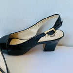 Anne Klein Akulema Black Patent Leather Peep Toe Slingback Heels Size 8.5