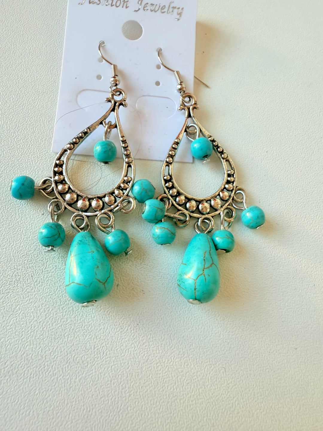 Faux Turquoise Drop Pierced Earrings
