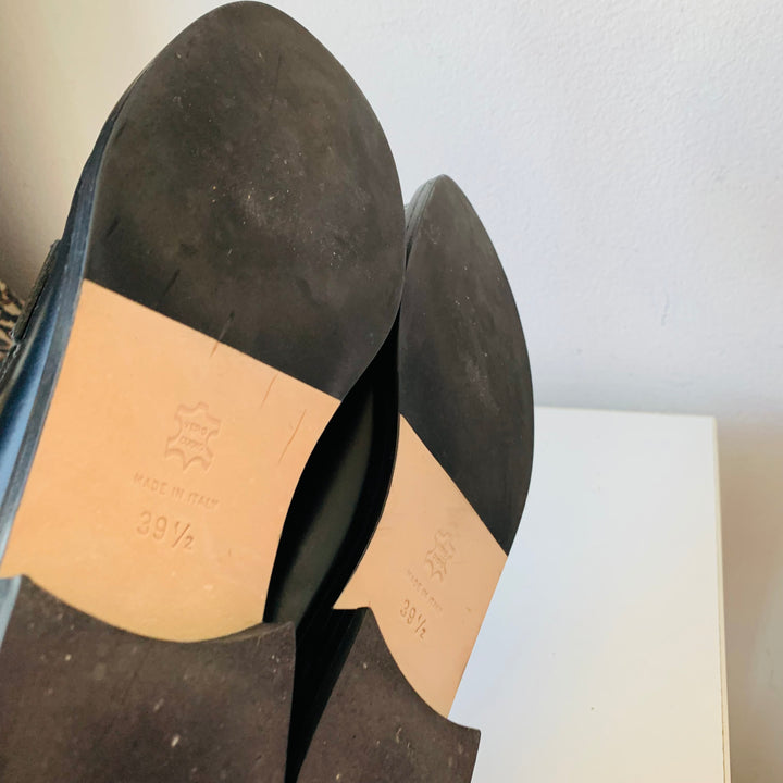 L’Idea By Lories Black Leather Penny Loafers Size 39.5