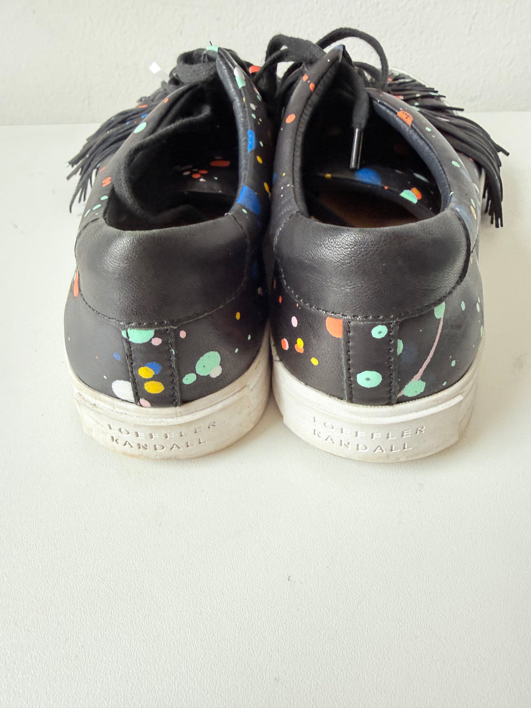 Loeffler Randall Logan Splatter Print Tasseled Leather Sneakers Size 7.5 Women’s