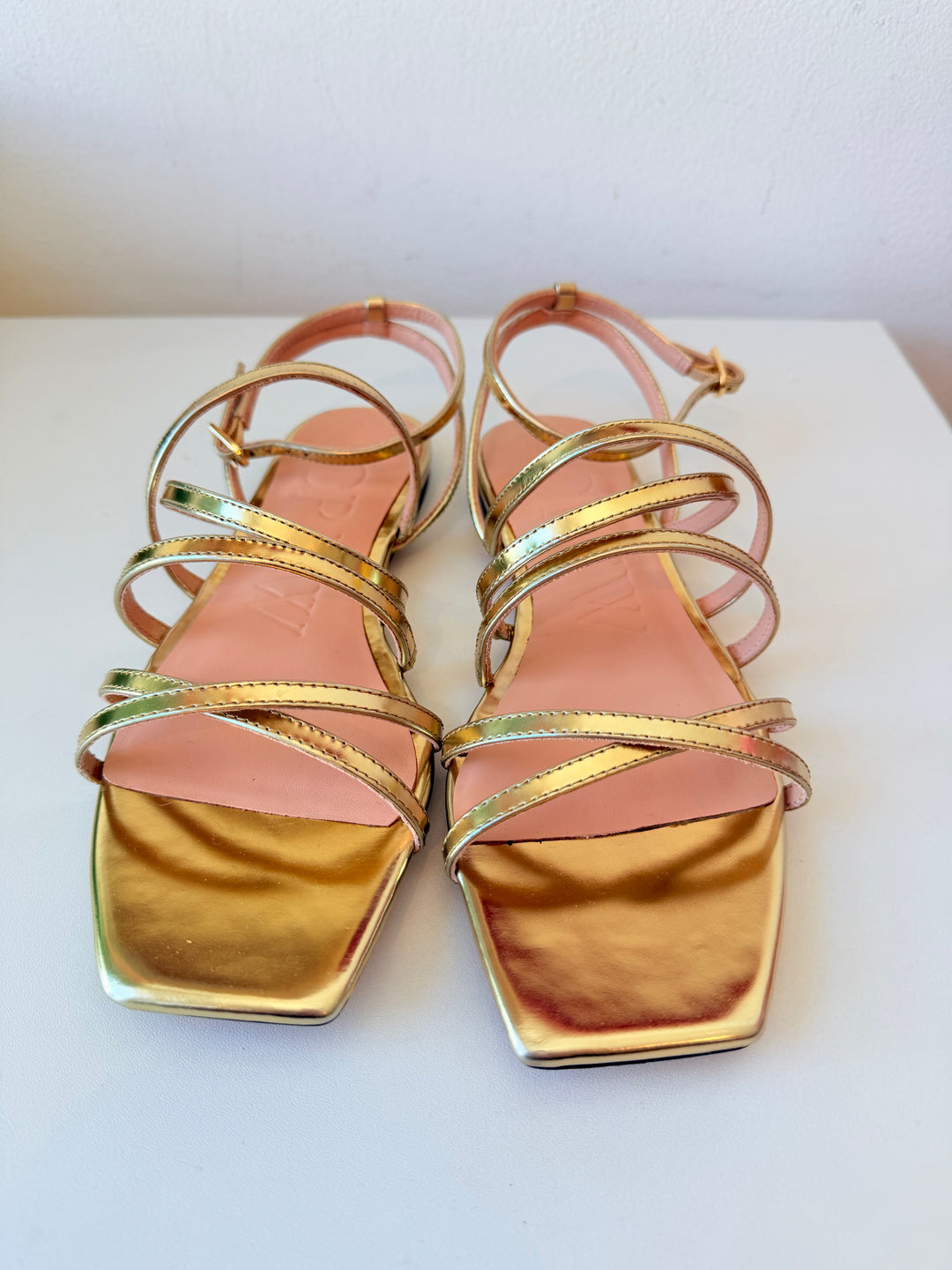 J.Crew Dark Gold Metallic Strappy Flat Sandals Size 7.5 New In Box