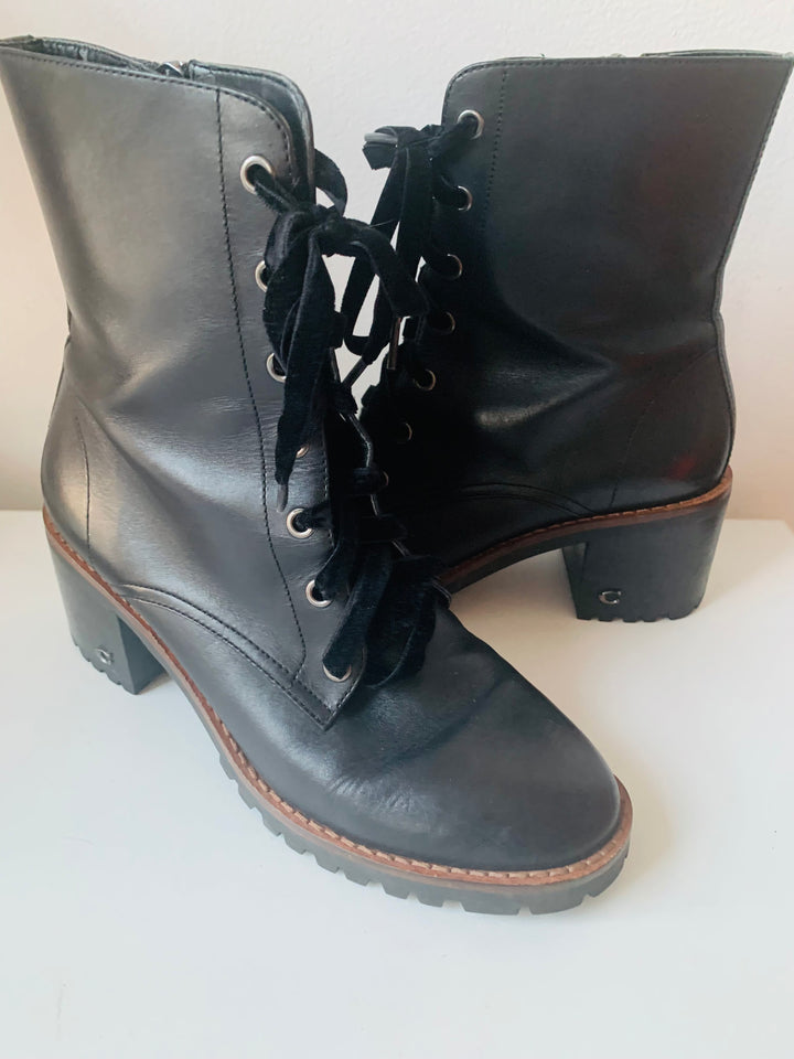 Coach Jadyn LTR Combat Bootie In Black Leather Size 8.5