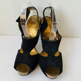 Pedro Garcia Black Suede Hook & Loop Heeled Slingback Sandals Size 39.5