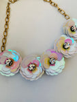 J. Crew Sequin Iridescent Flower Burst Crystal Statement Necklace in Gold Tone