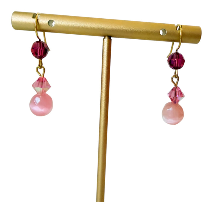 Pink Beaded Drop Pierced Earrings