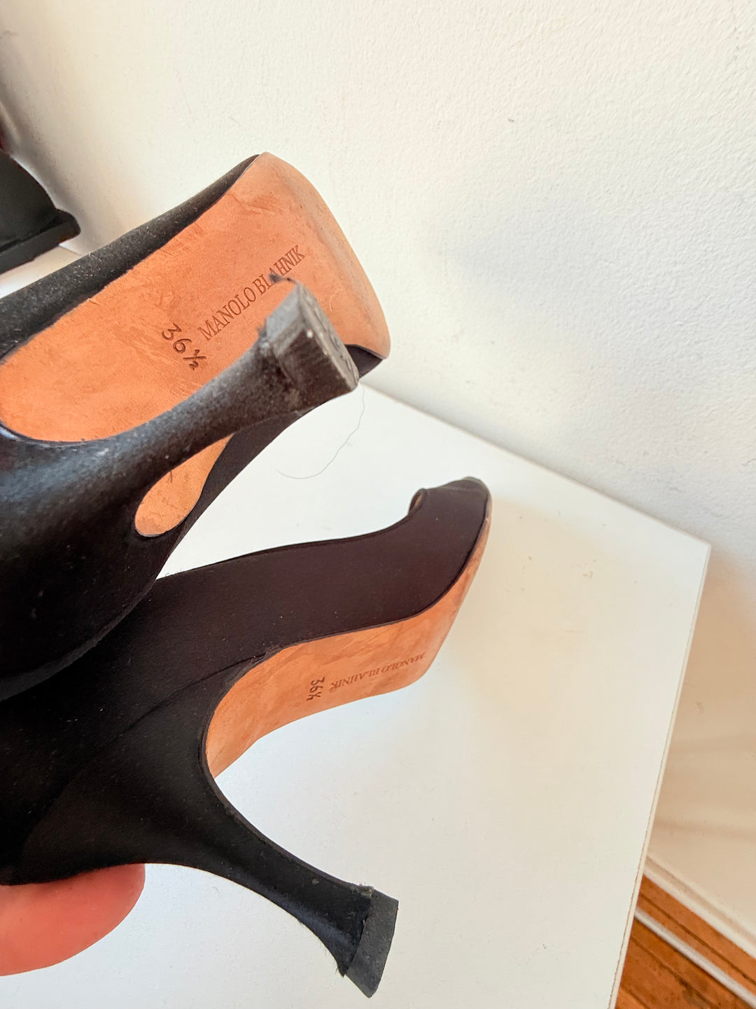 Manolo Blahnik Black Satin Pumps Size 36.5