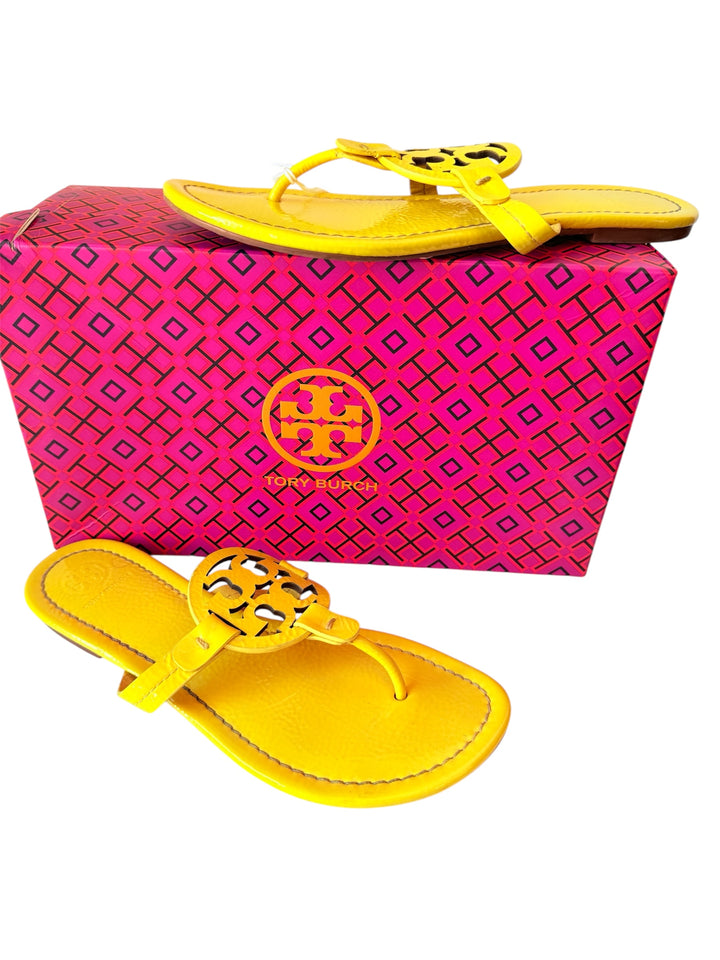 Tory Burch Miller Sandals In Limone Payent Leather Size 8.5