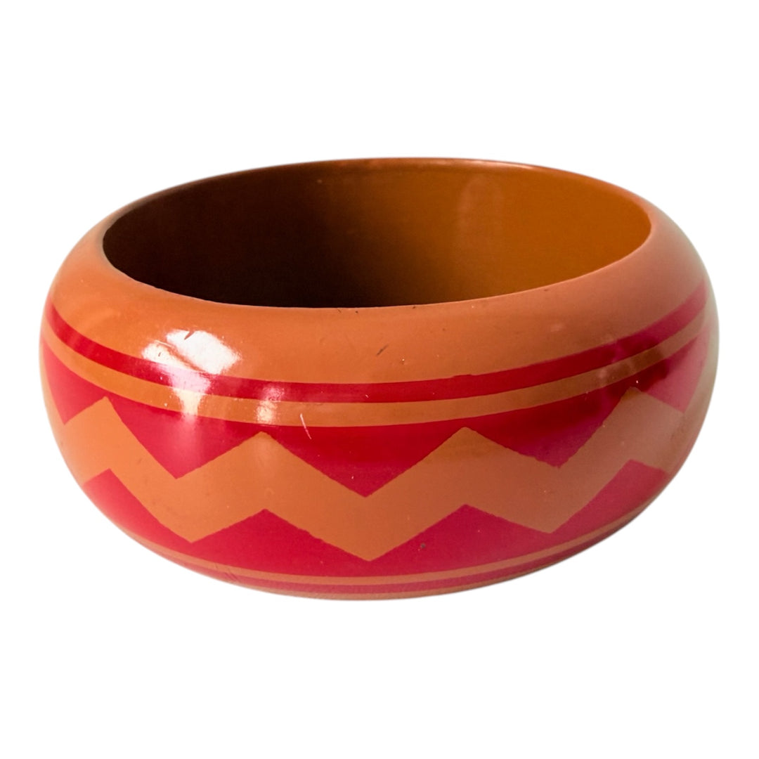 Vintage Chunky Painted Wodden Zig Zag Bangle