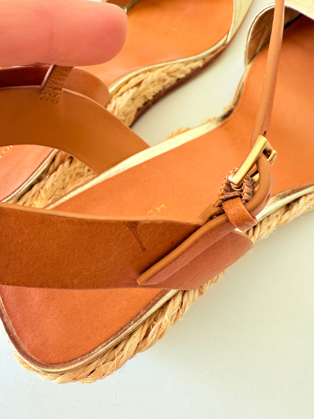 Tory Burch Gold Leather Metallic Basketweave Closed Toe Espadrille Size 10