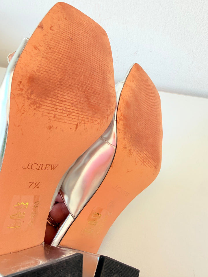 J.Crew Layne Buckle Sandals in Mettalic Silver Specchio Leather Size 7.5