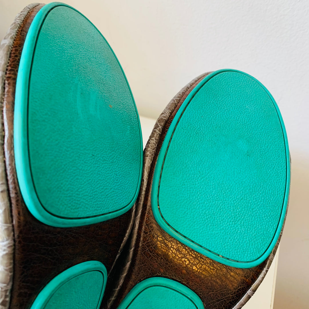 TIEKS Grey Patent Croc Embossed Foldable Ballet Flats Size 10