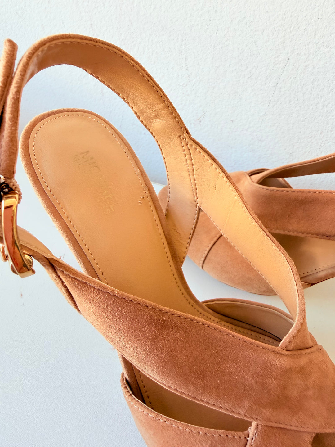 Michael Michael Kors Becky Suede Strappy Heeled Dark Khaki Sandals Size 7.5