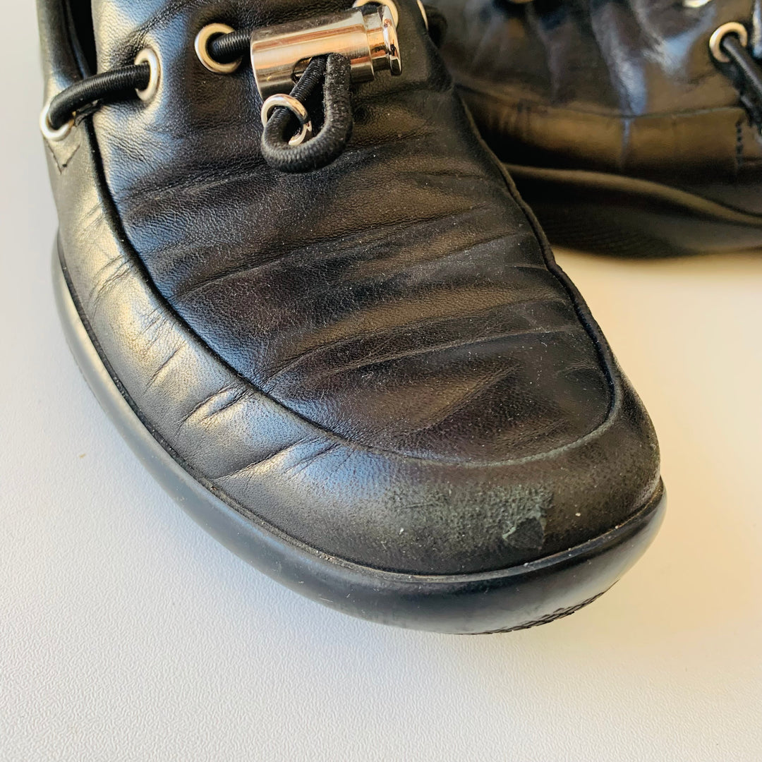 Prada Calazature Donna Black Leather Driving Slip Ons Size 37.5