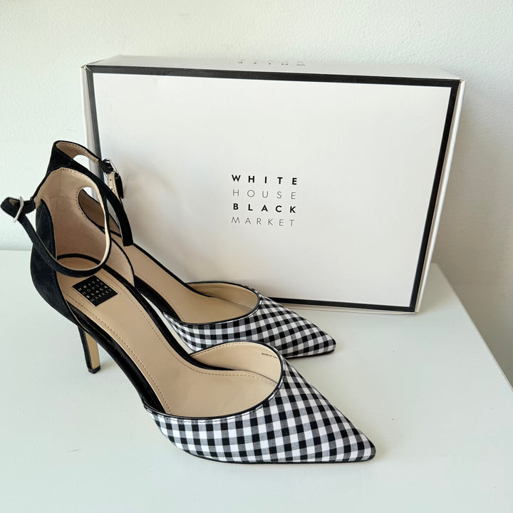 White House Black Market Gianna Black And White Gingham Pumps Size 8.5 New in Box
