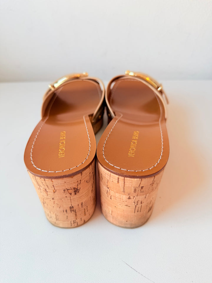 Veronica Beard Gold Mettalic Dallas Platform Slides Size 10