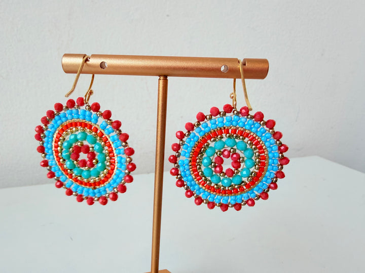 Multi Colored Handmade Circle Beaded Pierced Earrings