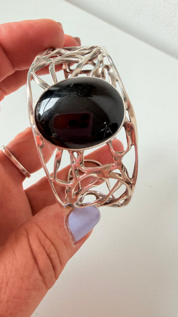 Sterling Silver 950 Taxco Onyx Bracelet