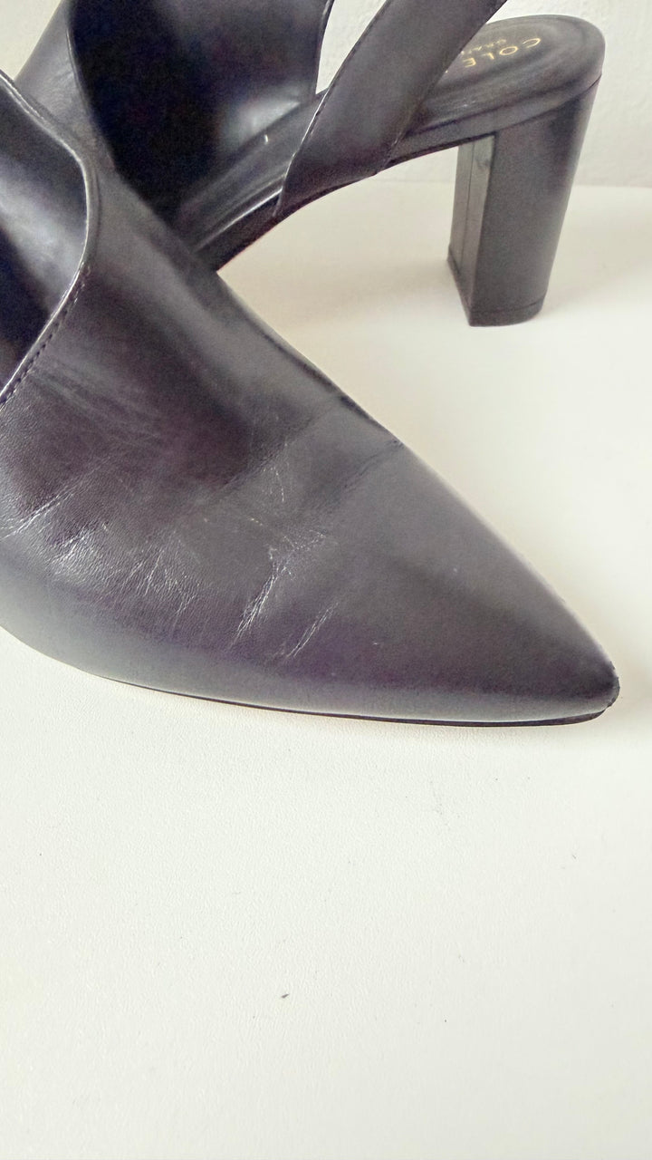 Cole Haan Grand Series Vania Black Leather Slingback Pumps Size 6.5