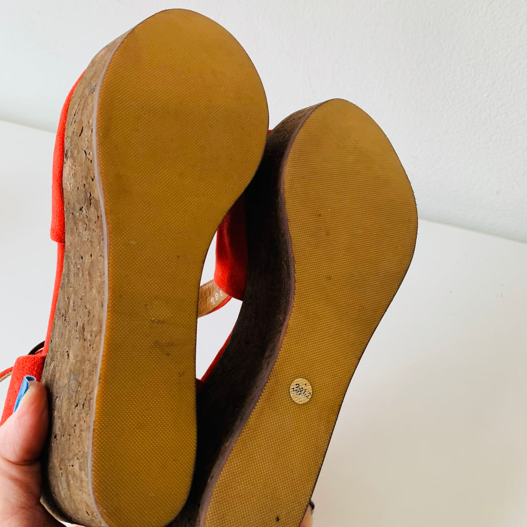 Coclico Red Suede Sandals Size 38.5 Vintage