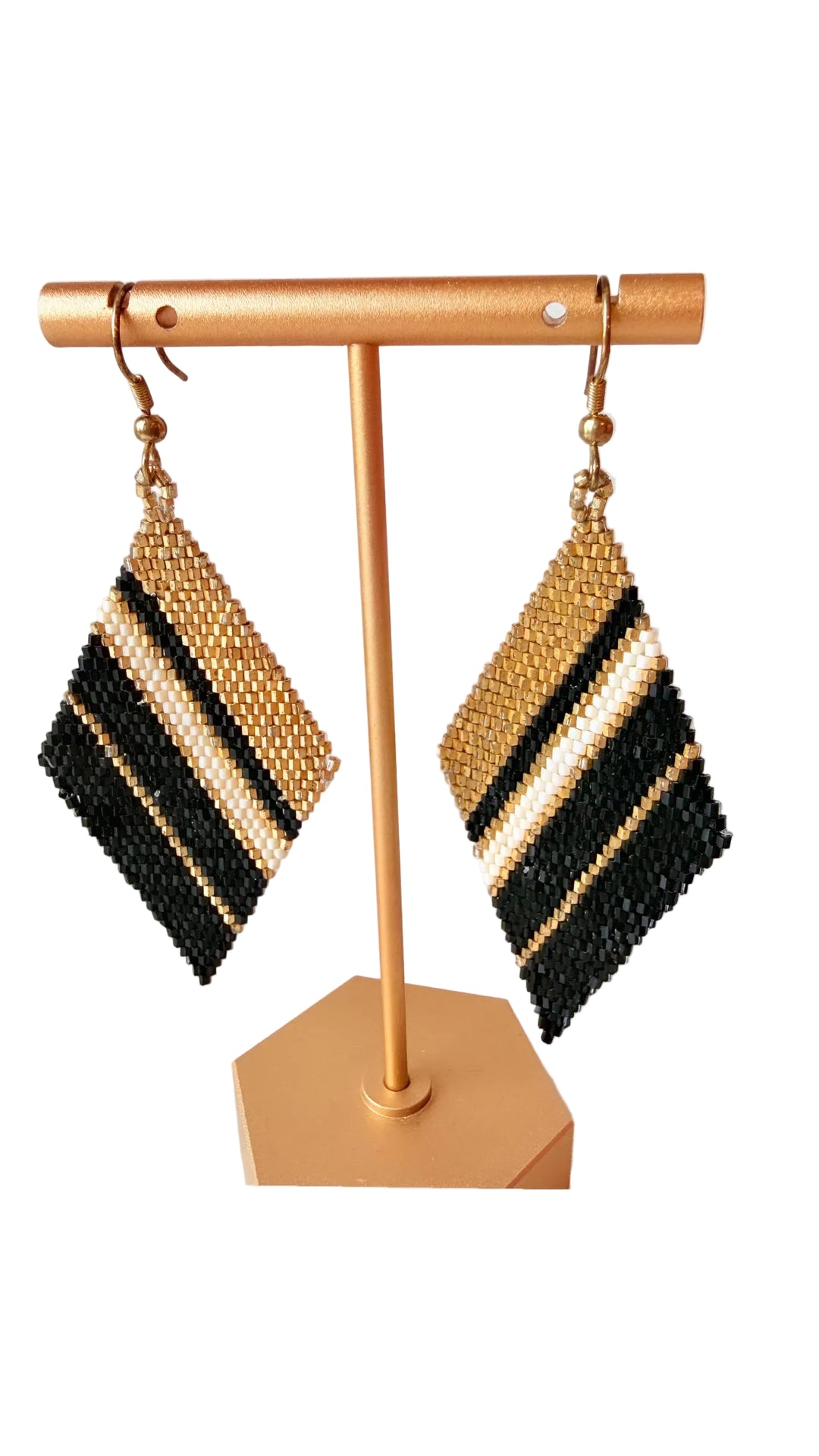 Black, Gold & White Mesh Pierced Earrings
