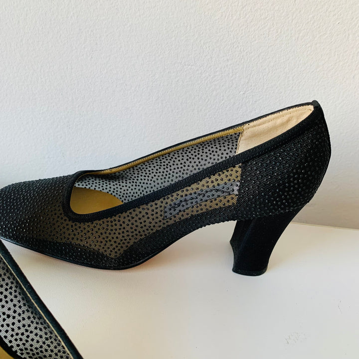 Nina Black Sparkle Block Heel Mesh Upper Pumps Size 7N New with Tags