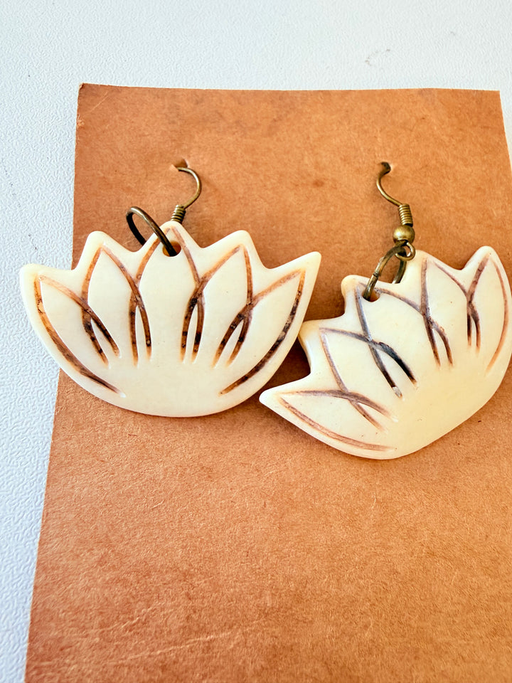 Handcrafted Bone Lotus Pierced Earrings New