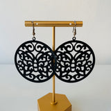 Ornate Butterfly Pierced Circle Earrings in Black