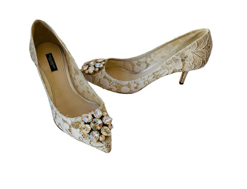 Dolce & Gabbana Belluci Taormina Lace With Swarovski Crystals Women’s Pumps Size 38.5