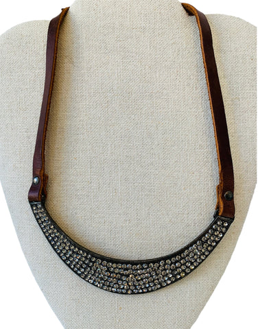 Rebel Design Leather and Stone/Crystal Bib Necklace