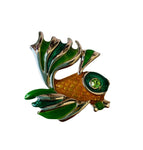 Anne Klein Beta/Goldfish Fish Brooch In Green & Gold