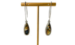 Teardrop Black Abalone Pierced Dangle Earrings in Silver Tone