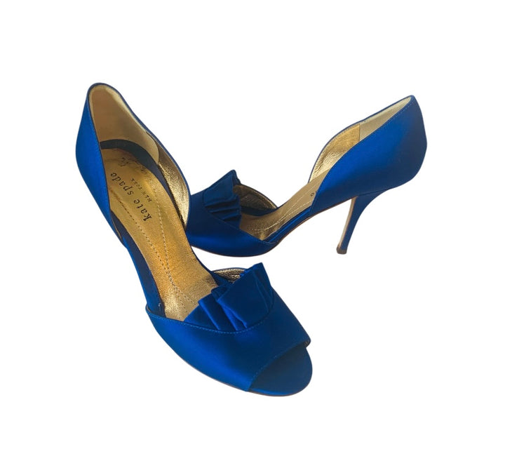 Kate Spade Blue Satin Ruffled Peep Toe Dress Pumps Size 6