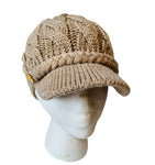 Calvin Klein Classic Knit Cable Paperboy Hat in Tan