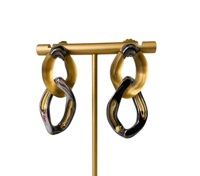 Alexis Bittar Gold Lucite Two Tone Wavy Knot Post Earrings