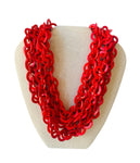 Red Wood Chunky Chain Triple Strand Necklace