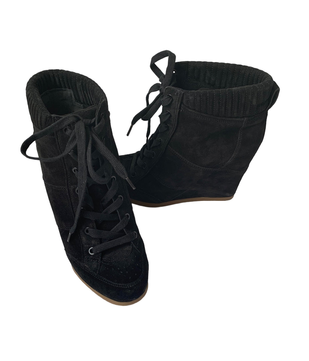 Veronica Beard Black Elissa Suede Wedge Sneaker Bootie Size 10