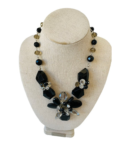 Handmade Facet Black and White Bead Statement Necklace