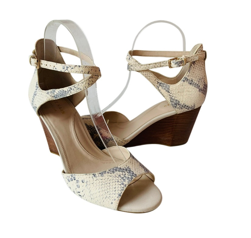 Cole Haan Grand OS Women's Sadie Wedge Leather Sandal In Cream and