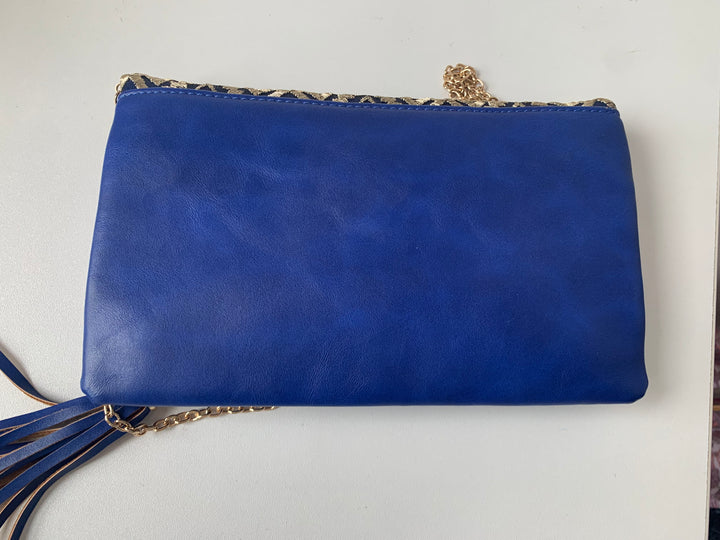Blue and Gold Vegan Crossbody Handbag
