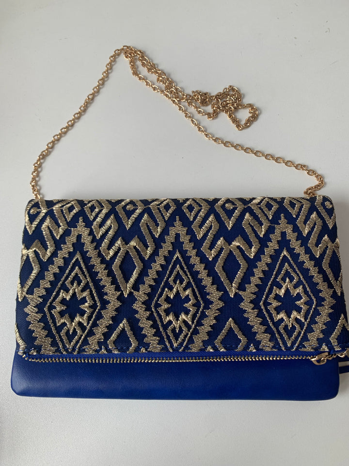 Blue and Gold Vegan Crossbody Handbag