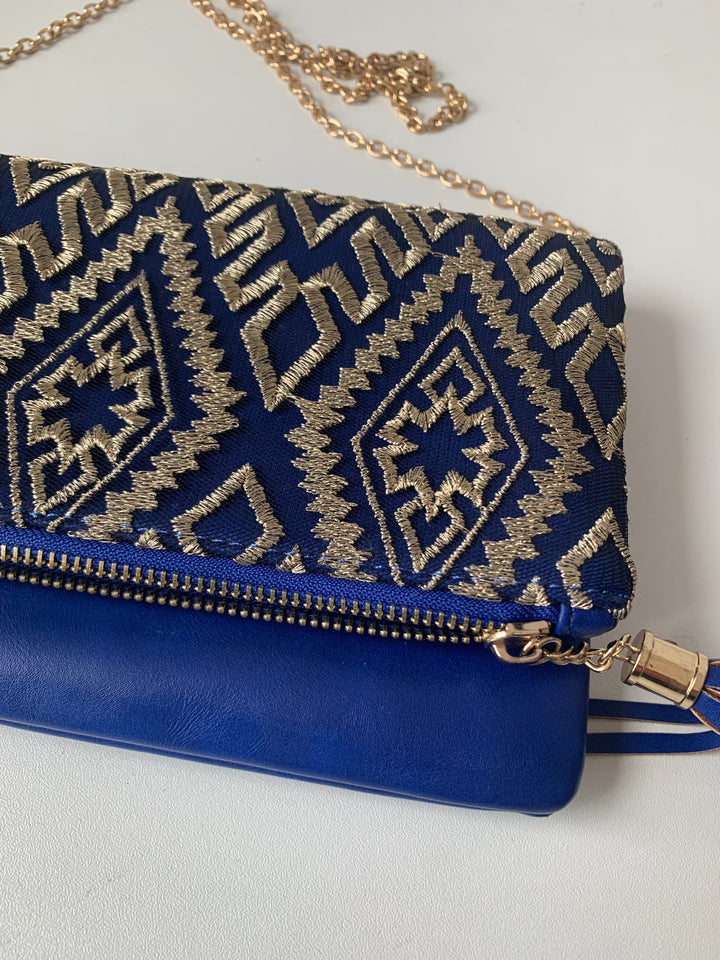 Blue and Gold Vegan Crossbody Handbag
