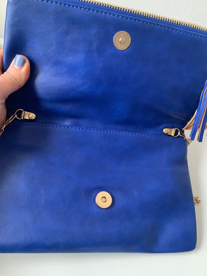 Blue and Gold Vegan Crossbody Handbag