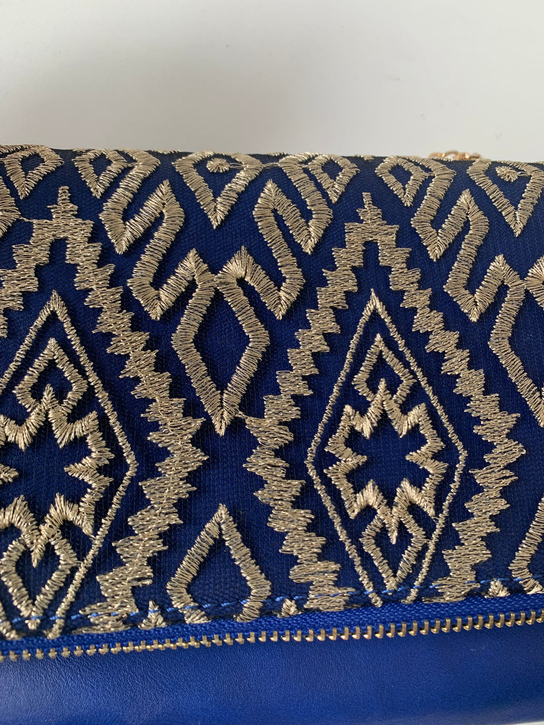 Blue and Gold Vegan Crossbody Handbag